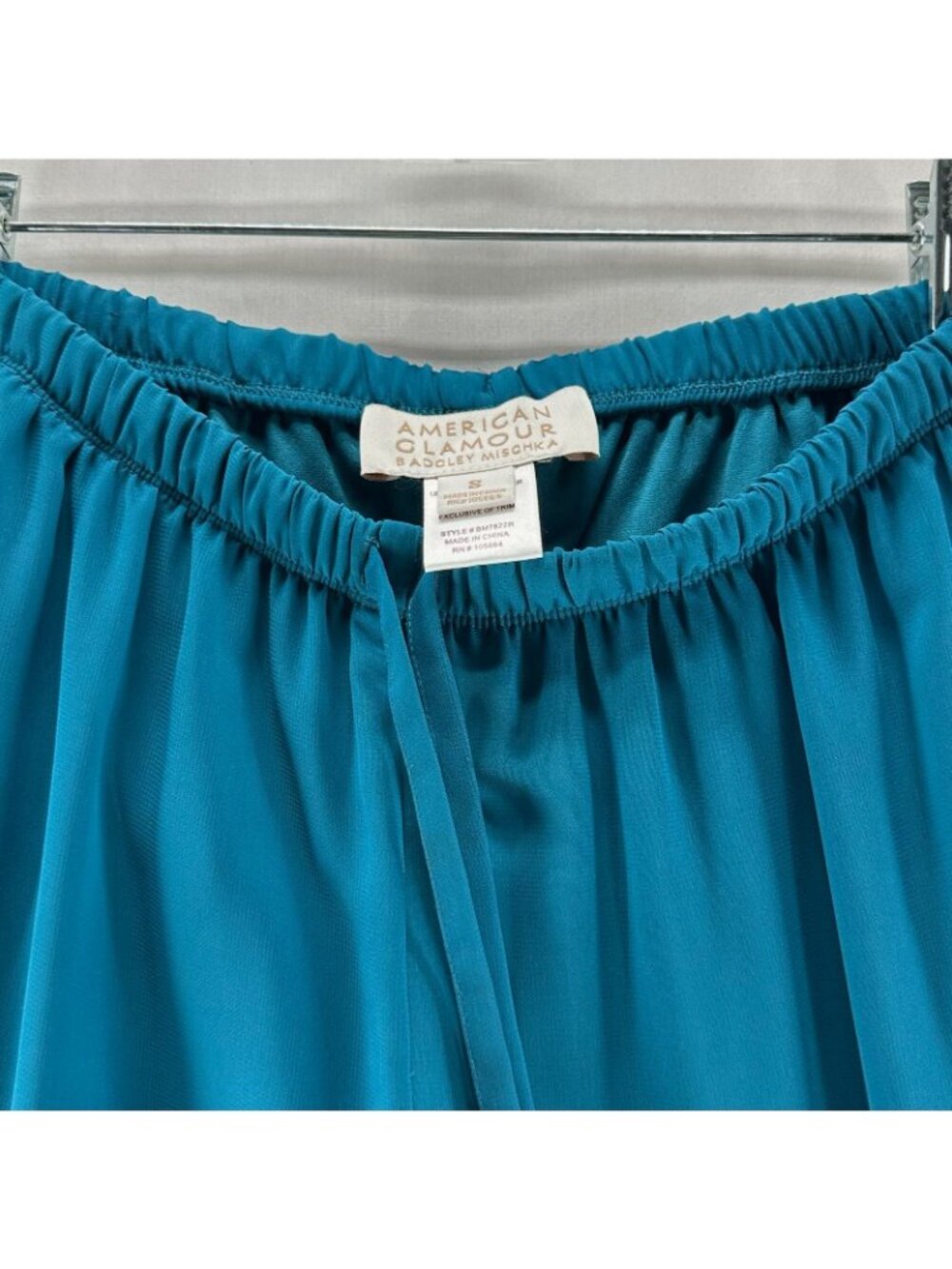 American Glamour Badgley Mischka Chiffon Wide Leg Pants S Lined Drawstring Teal - Picture 14 of 16